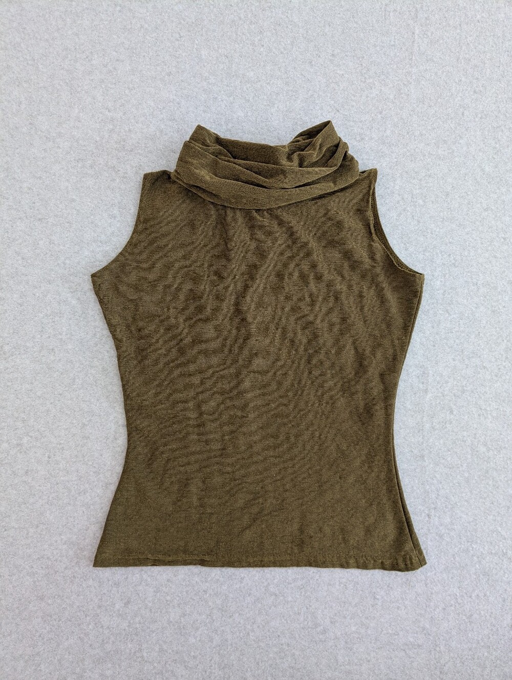 Vintage Y2K Rachel Olive Sage Green Sleeveless Cowl Turtleneck S Stretchy Boho